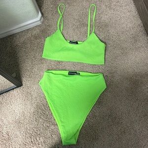Pretty Little Things Two Piece High Waisted Bathing Size 6 Neon Green!